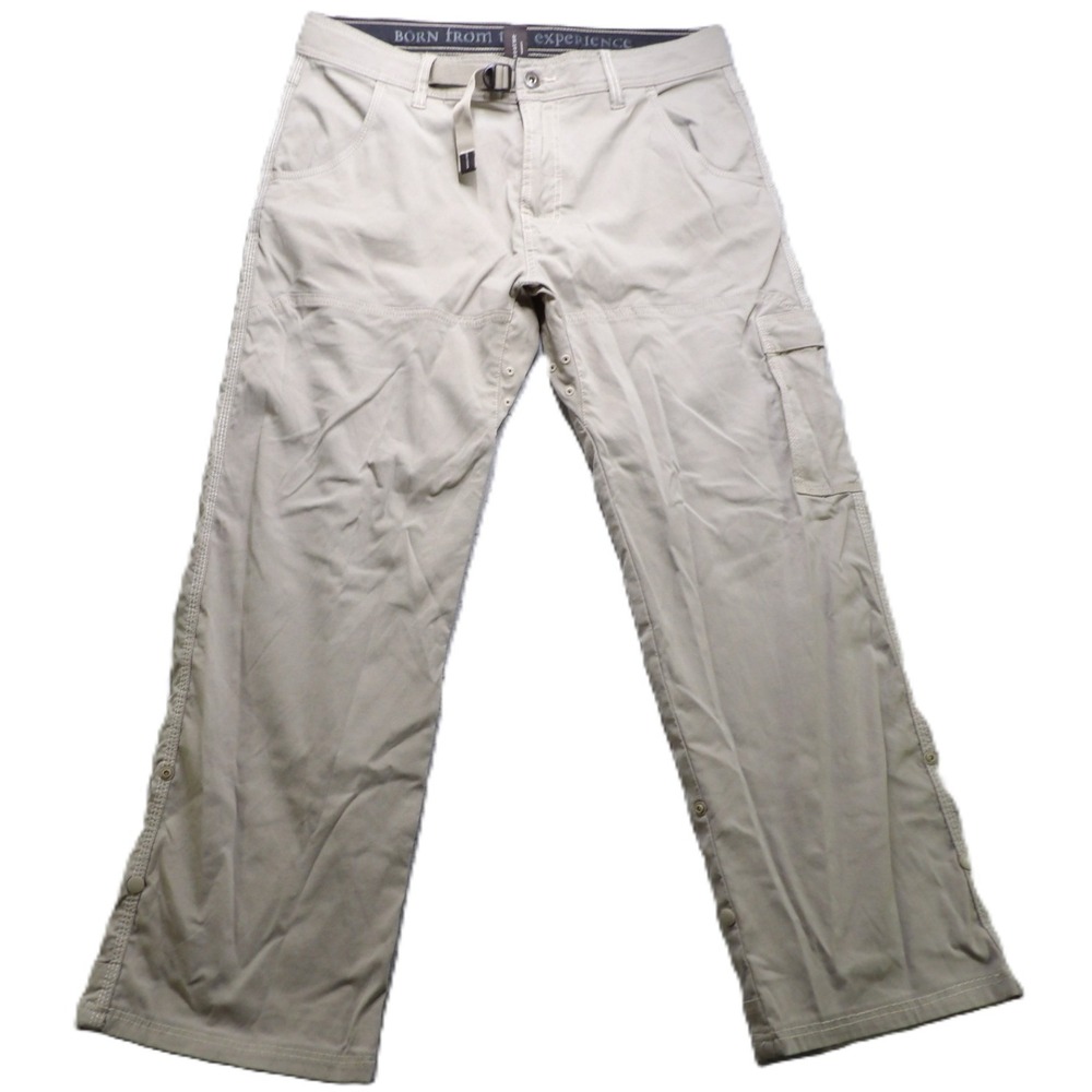 prAna Stretch Zion Cargo Hiking Pants Men 34x30 Tan Belted Climbing Travel M4ST3